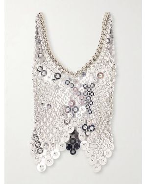 Rabanne Sequined Bead-Embellished-Tone Chainmail Tank - White