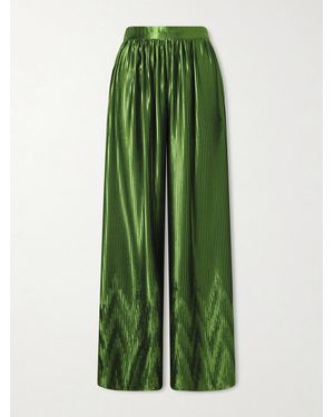 Dima Ayad Metallic Plissé-Satin Wide-Leg Pants - Vert