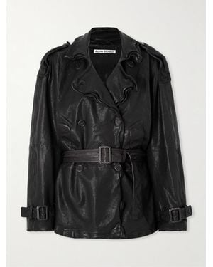 Acne Studios Double-Breasted Belted Leather Jacket - Schwarz