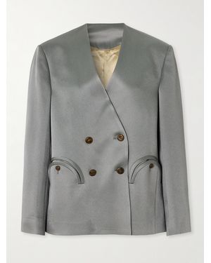 Blazé Milano Novalis Anytime Satin-Crepe Double-Breasted Blazer - Gray