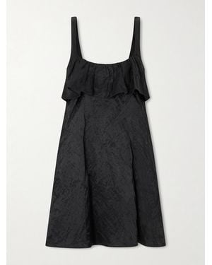 Chloé Ruffled Cutout Crinkled-Satin Mini Dress - Black