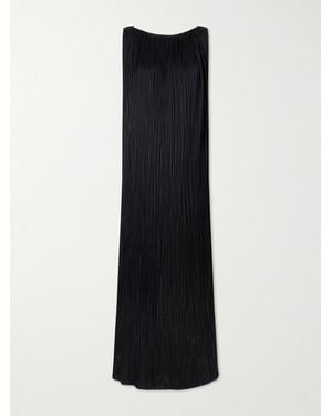 Aflalo Celestia Plissé-Satin Maxi Dress - Black