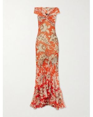 Etro Printed Ruffled Midi Dress - White