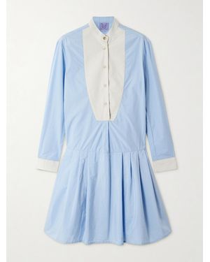 Thierry Colson Lizbeth Pinstriped Cotton-Poplin Mini Dress - Blue