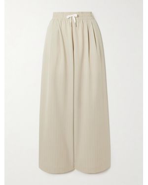 St. Agni Pinstriped Gathered Wool-Blend Wide-Leg Trousers - Natural