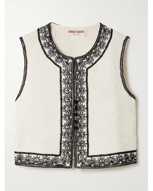 Emporio Sirenuse Clara Embroidered Quilted Cotton Vest - Natural