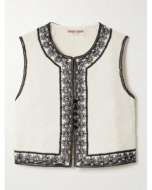 Emporio Sirenuse Clara Embroidered Quilted Cotton Vest - Natural