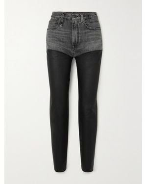 R13 Courtney Chaps Denim And Leather Slim-Leg Jeans - Grey