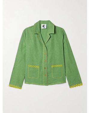 Sleeper Petra Embroidered Linen Pyjama Shirt - Green