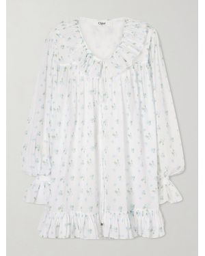 Chloé Ruffled Floral-Print Cotton-Voile Mini Dress - White