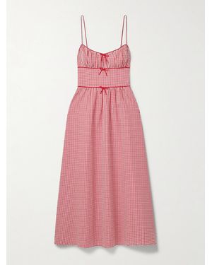 Doen Belline Bow-Detailed Gingham Recycled-Seersucker Midi Dress - Pink