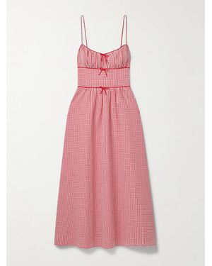 Doen Beline Midikleid Aus Recyceltem Seersucker Mit Gingham-Karo Und Schleifen - Pink