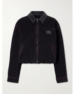 Acne Studios Appliquéd Leather-Trimmed Distressed Cotton-Twill Jacket - Blue