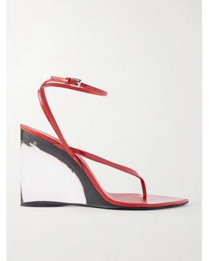 Alaïa Tong 90 Patent-Leather Wedge Sandals - Pink