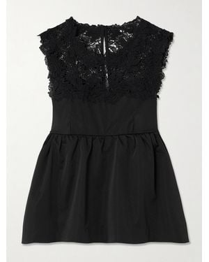 Kika Vargas Ivonne Guipure Lace-Trimmed Twill Peplum Top - Black