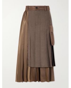 Sacai Pleated Twill And Shell Midi Skirt - Natural