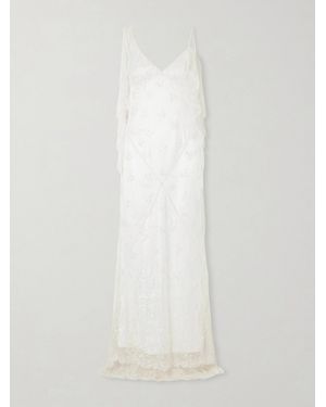 Clio Peppiatt Freya Embellished Draped Tulle Gown - White