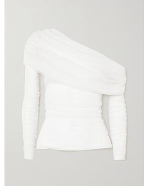 Christopher Esber Off-The-Shoulder Gathered Silk-Tulle Top - White
