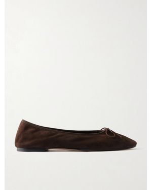 Aeyde Tiby Bow-Detailed Suede Ballet Flats - White