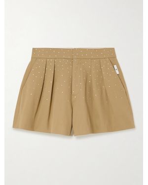 AZ FACTORY Lutz Huelle Minni Pleated Crystal-Embellished Cotton-Twill Shorts - Natural