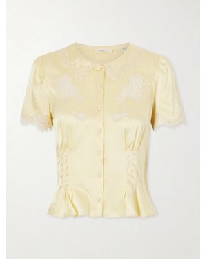 Doen Yvette Lace-Trimmed Silk-Satin Blouse - Yellow