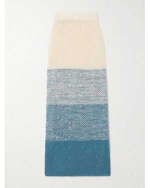 Escvdo Litoral Striped Open-Knit Cotton Midi Skirt - Blue