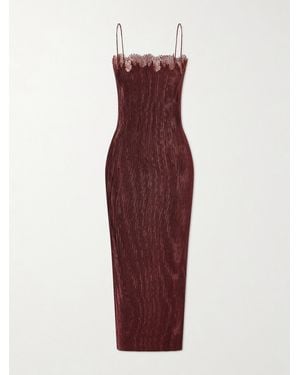 FFORME Lumie Lace-Trimmed Pleated Satin Midi Dress - Red