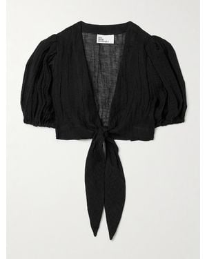Lisa Marie Fernandez Cropped Tie-Front Linen-Blend Gauze Top - Black