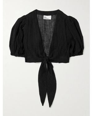 Lisa Marie Fernandez Cropped Tie-Front Linen-Blend Gauze Top - Black