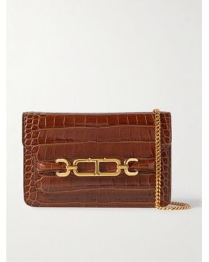 Tom Ford Kleine Schultertasche Aus Glanzleder Mit Krokodileffekt - Braun