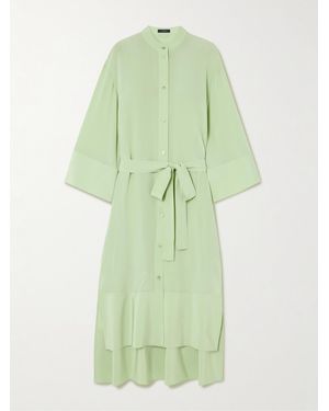 JOSEPH Darious Midikleid Aus Seiden-Crêpe Mit Falten Und Bindegürtel - Grün