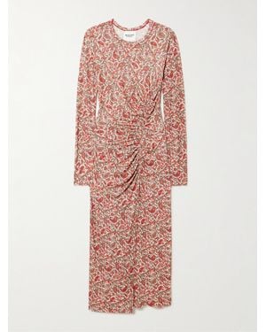 Isabel Marant Jelina Gathered Printed Stretch-Modal Midi Dress - Pink