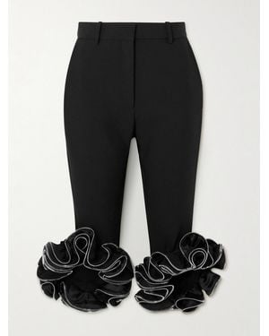 Coperni Cropped Zip-Embellished Ruffled Woven Skinny Trousers - Black