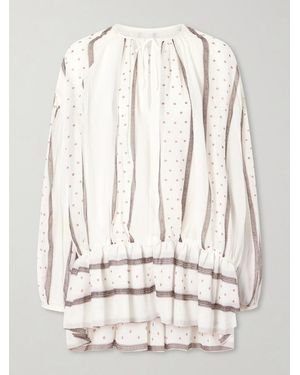 LIBEROWE Isla Printed Gathered Silk-Chiffon Mini Dress - Natural
