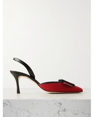 Manolo Blahnik Mayslibi 70 Buckled Leather-Trimmed Velvet Slingback Court Shoes - Red