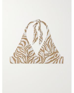 Max Mara Beachwear Alberta Zebra-Print Triangle Halterneck Bikini Top - Natural