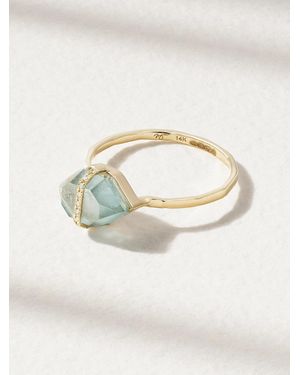 Melissa Joy Manning Ring Aus Recyceltem 14 Karat Mit Aquamarin Und Diamanten - Weiß