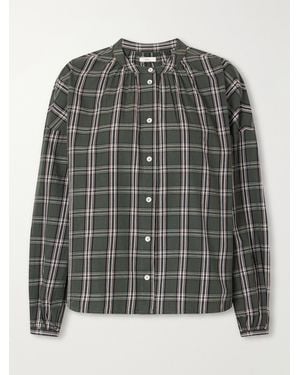 SKALL Cilla Gathered Checked Organic Cotton-Poplin Blouse - Gray