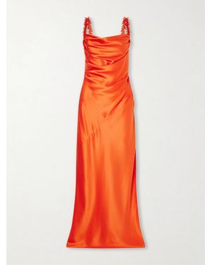 Balmain Shoulders Embellished Silk Dress - Orange