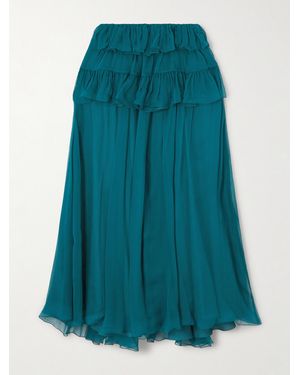 Chloé Tiered Organic Silk-Mousseline Maxi Skirt - Green