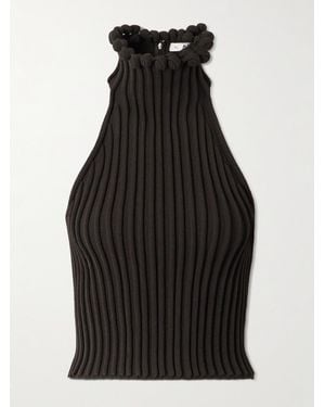 Alaïa Cropped Ribbed-Knit Top - Black