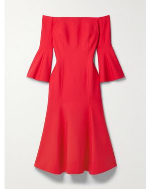 Oscar de la Renta Off-The-Shoulder Wool-Blend Midi Dress - Red