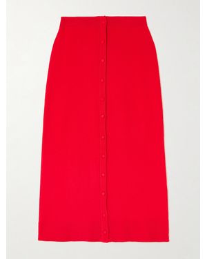 Victoria Beckham Ribbed Merino Wool-Blend Midi Skirt - Red