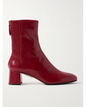 Aquazzura Saint Honoré 35 Glossed-Leather Ankle Boots - Red