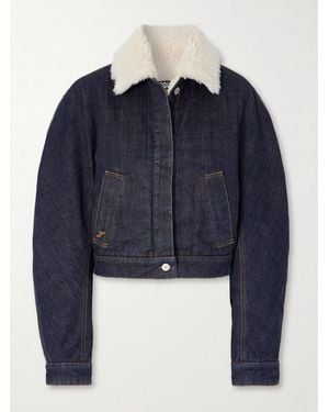 Jacquemus The Ovalo Fleece-Trimmed Raw Denim Jacket - Blue