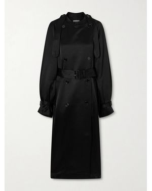 TOTEME Double-Breasted Draped Satin Trench Coat - Black