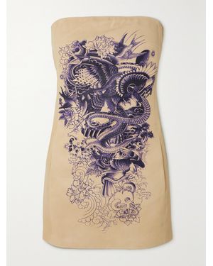 Jean Paul Gaultier Strapless Printed Leather Mini Dress - Blue