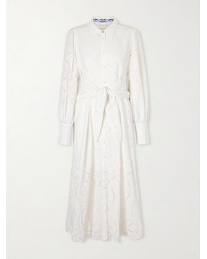 CAMILLA Tie-Detailed Broderie Anglaise Cotton Midi Shirt Dress - White