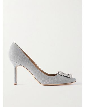 Manolo Blahnik Hangisi 90 Crystal-Embellished Glittered Satin Court Shoes - White