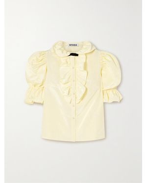 BATSHEVA Lou Faux Pearl-Embellished Ruffled Moire Blouse - Natural